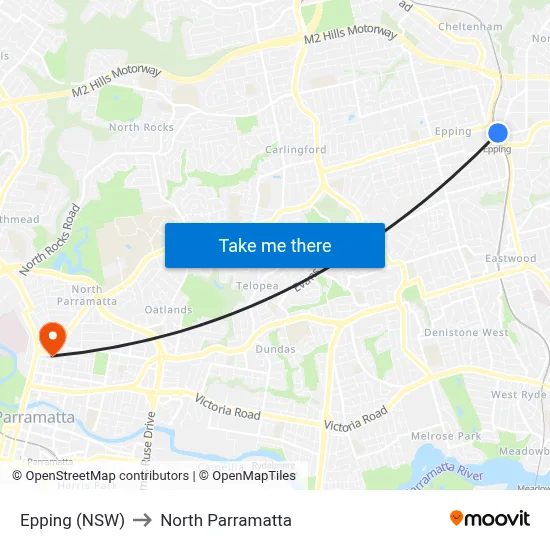 Epping (NSW) to North Parramatta map
