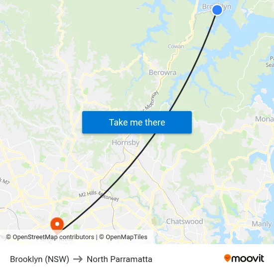 Brooklyn (NSW) to North Parramatta map