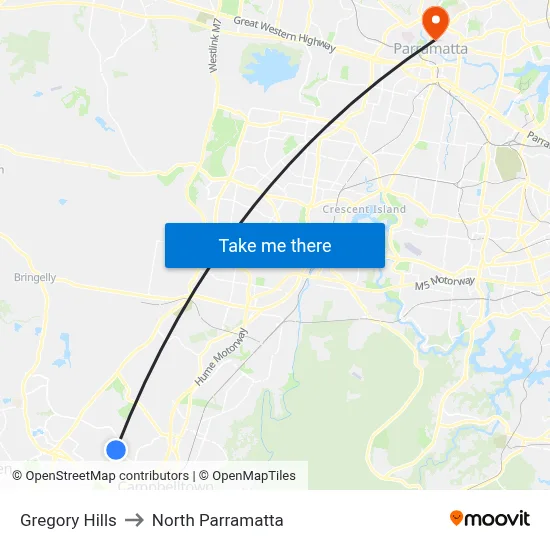 Gregory Hills to North Parramatta map