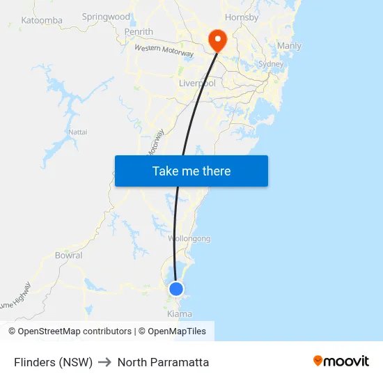 Flinders (NSW) to North Parramatta map