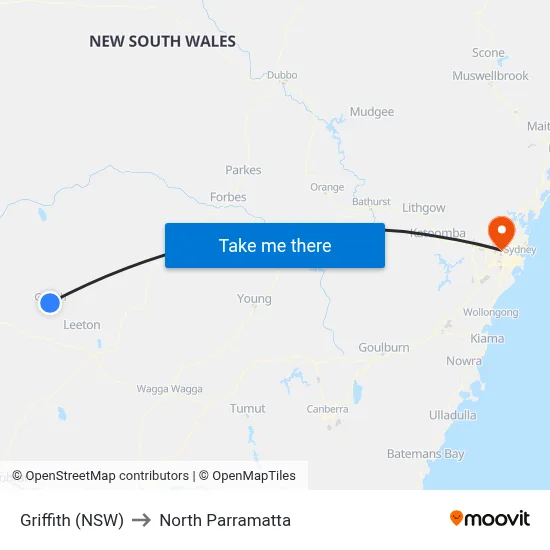 Griffith (NSW) to North Parramatta map