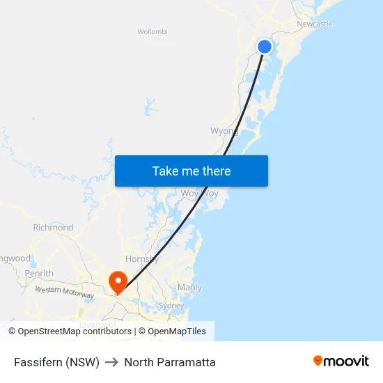 Fassifern (NSW) to North Parramatta map