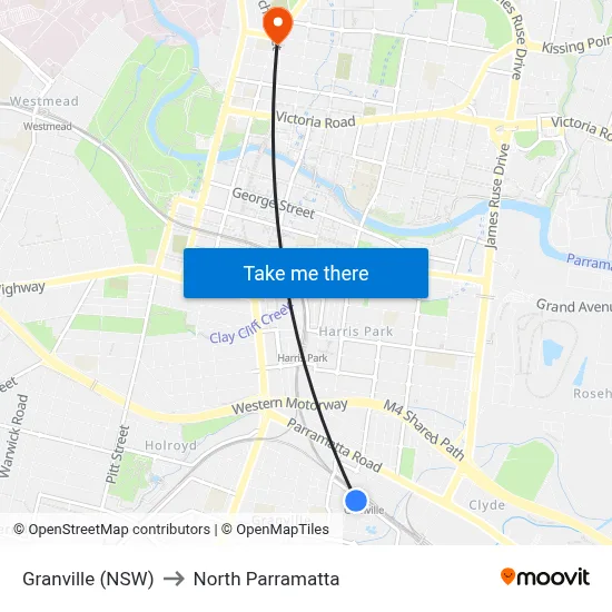 Granville (NSW) to North Parramatta map