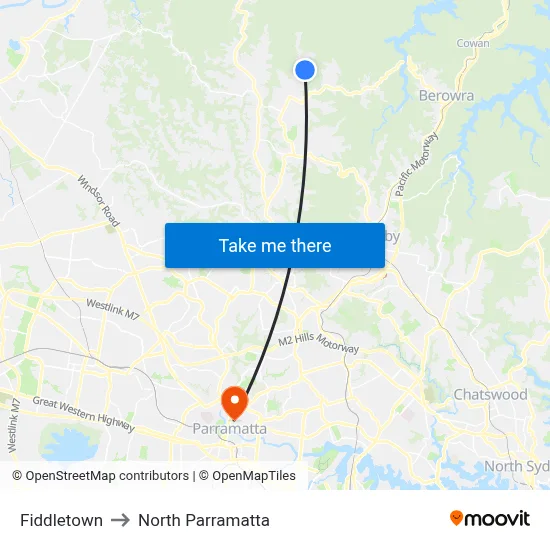 Fiddletown to North Parramatta map