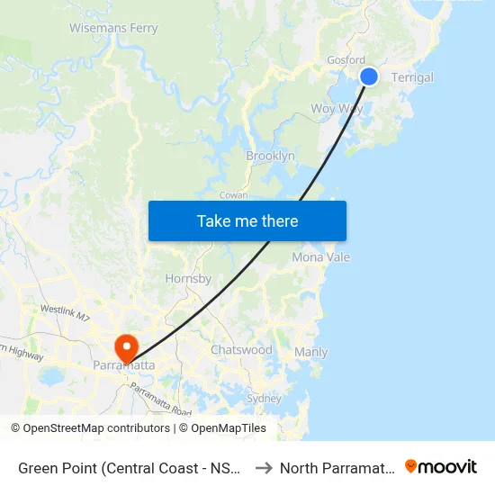 Green Point (Central Coast - NSW) to North Parramatta map