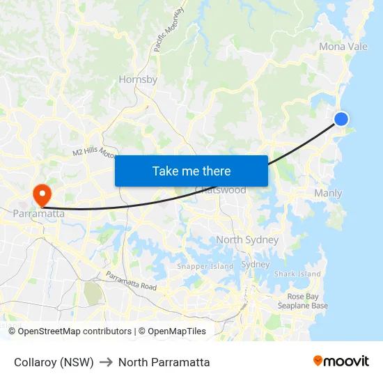 Collaroy (NSW) to North Parramatta map