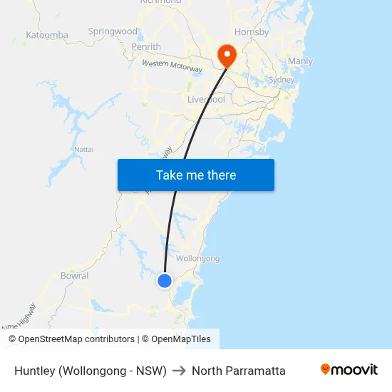 Huntley (Wollongong - NSW) to North Parramatta map
