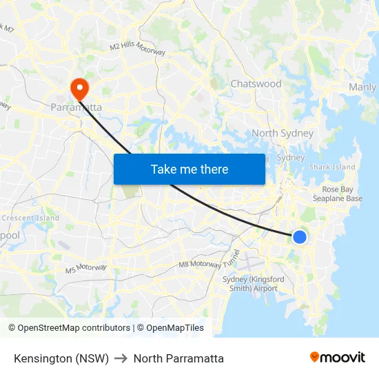 Kensington (NSW) to North Parramatta map