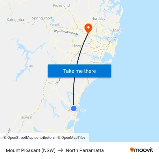 Mount Pleasant (NSW) to North Parramatta map