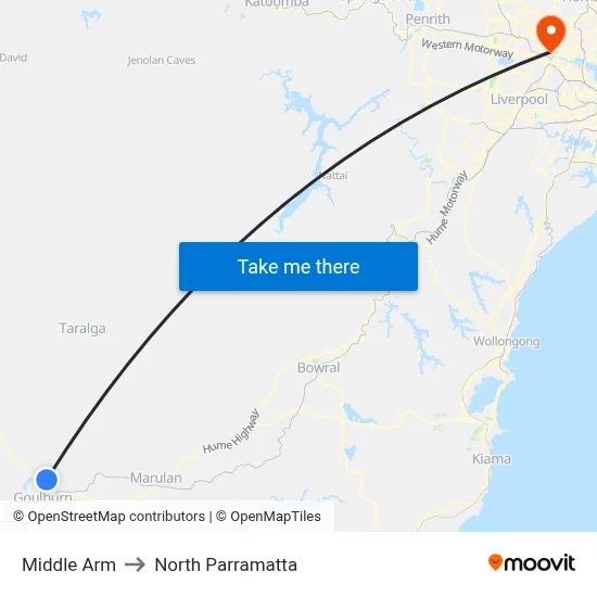 Middle Arm to North Parramatta map