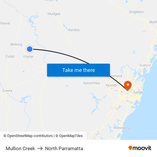 Mullion Creek to North Parramatta map