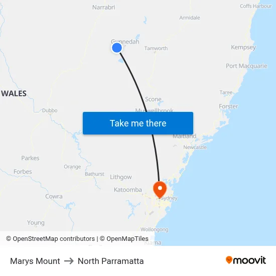 Marys Mount to North Parramatta map