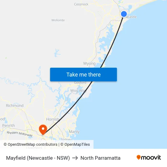 Mayfield (Newcastle - NSW) to North Parramatta map
