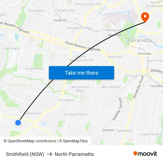 Smithfield (NSW) to North Parramatta map