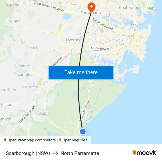 Scarborough (NSW) to North Parramatta map