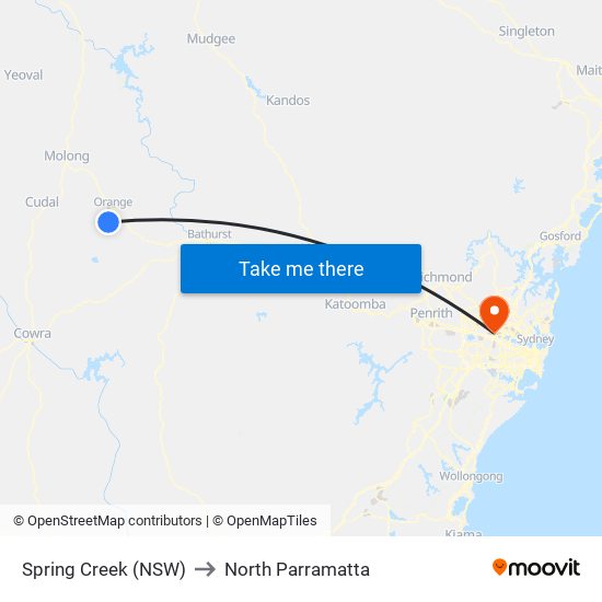 Spring Creek (NSW) to North Parramatta map