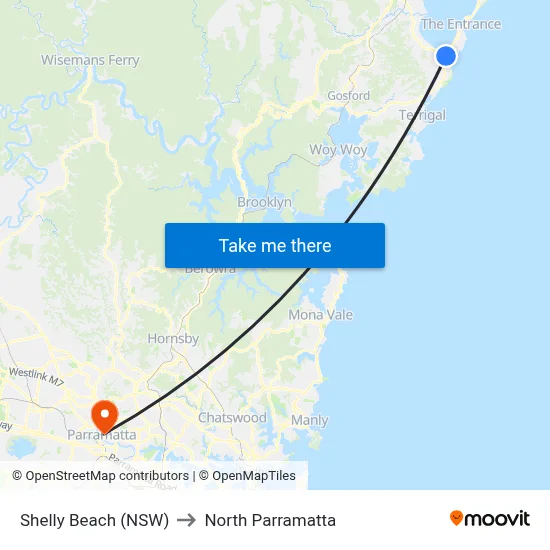 Shelly Beach (NSW) to North Parramatta map