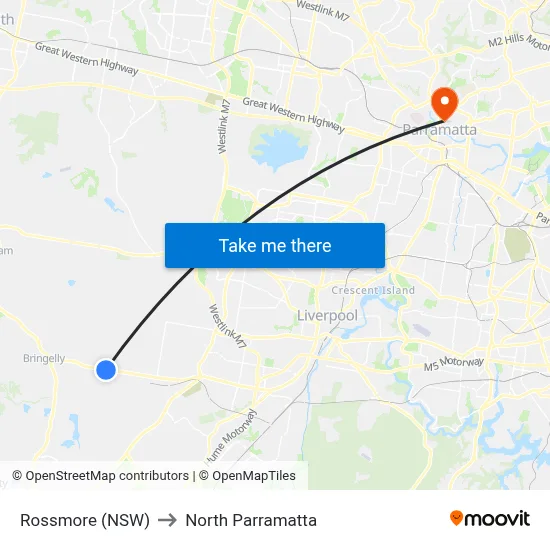 Rossmore (NSW) to North Parramatta map