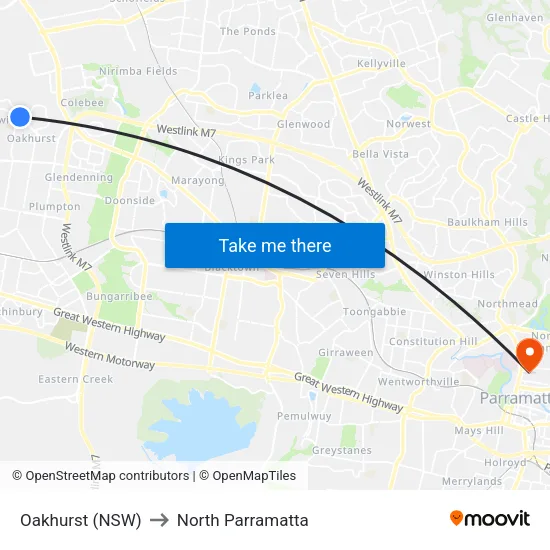 Oakhurst (NSW) to North Parramatta map
