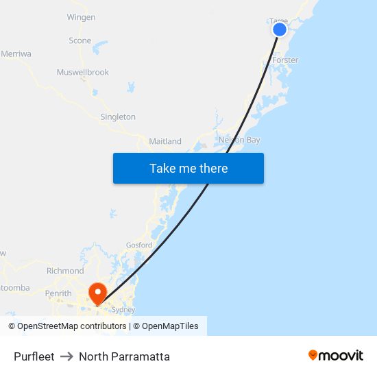 Purfleet to North Parramatta map