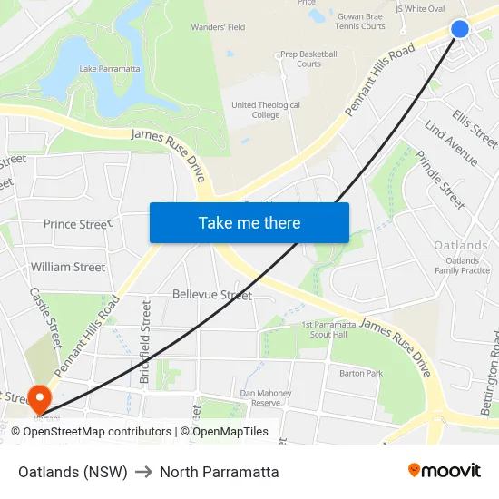 Oatlands (NSW) to North Parramatta map