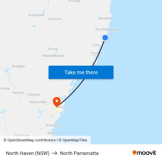 North Haven (NSW) to North Parramatta map