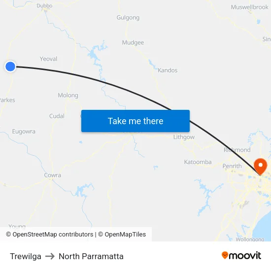 Trewilga to North Parramatta map