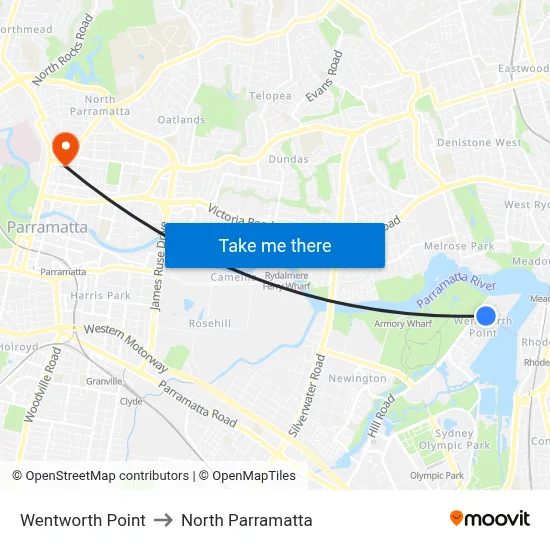 Wentworth Point to North Parramatta map