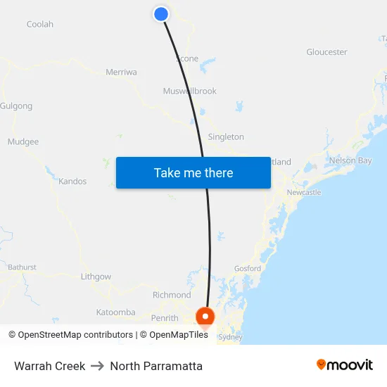 Warrah Creek to North Parramatta map