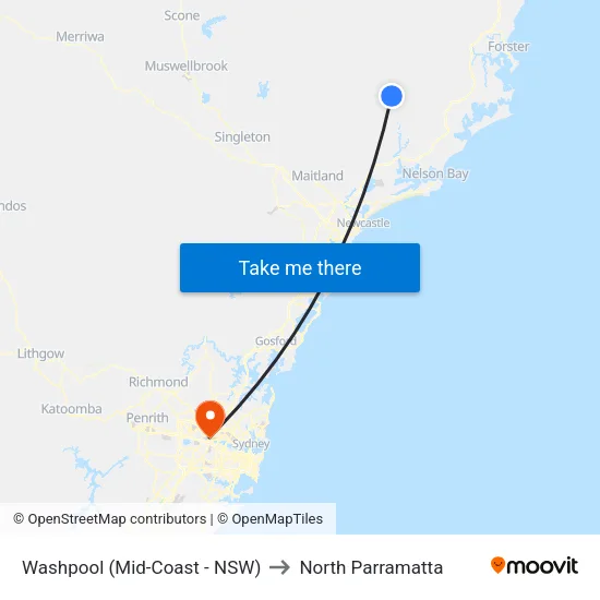 Washpool (Mid-Coast - NSW) to North Parramatta map