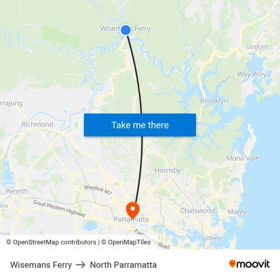 Wisemans Ferry to North Parramatta map