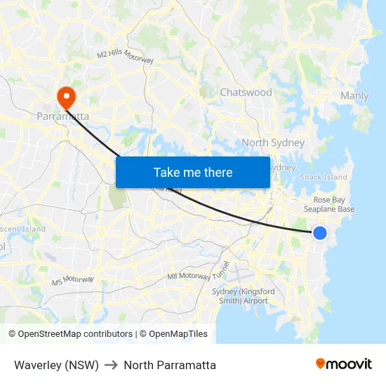 Waverley (NSW) to North Parramatta map