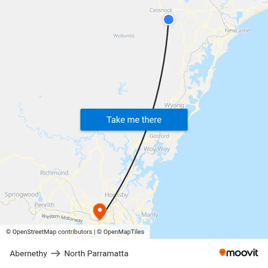 Abernethy to North Parramatta map
