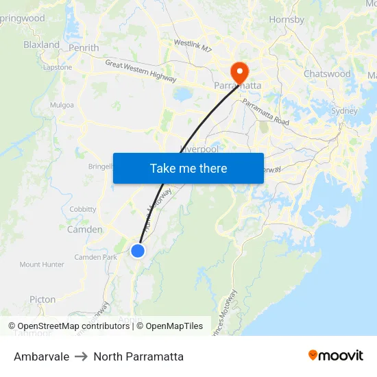 Ambarvale to North Parramatta map
