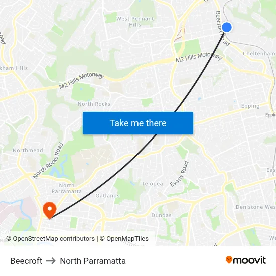 Beecroft to North Parramatta map