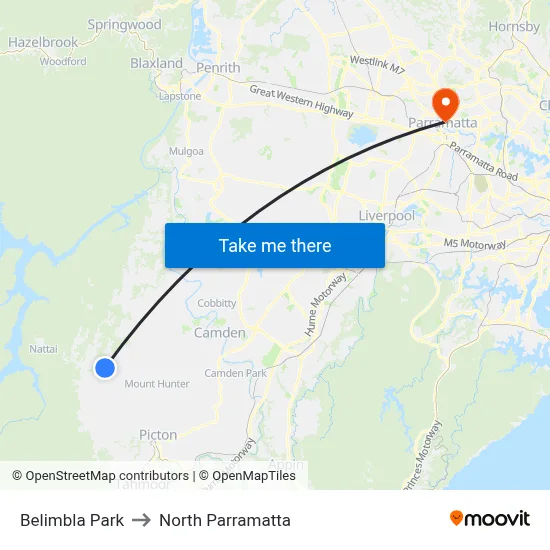 Belimbla Park to North Parramatta map