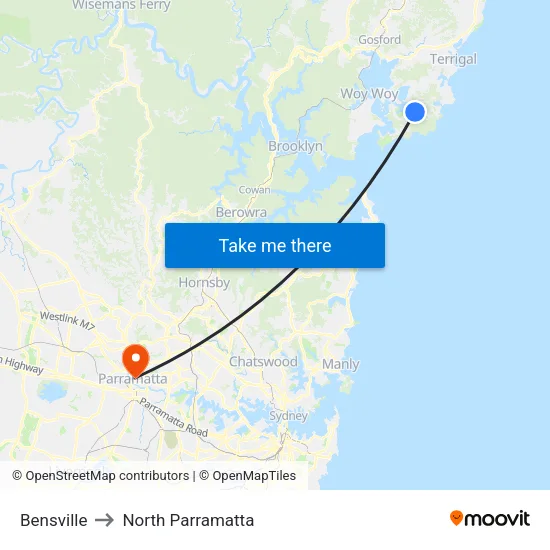 Bensville to North Parramatta map