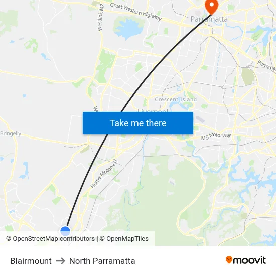 Blairmount to North Parramatta map