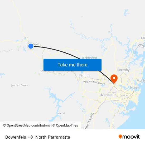 Bowenfels to North Parramatta map