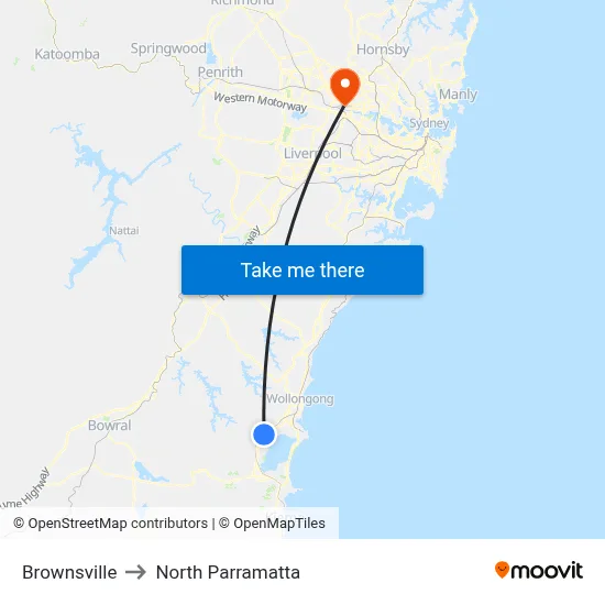 Brownsville to North Parramatta map