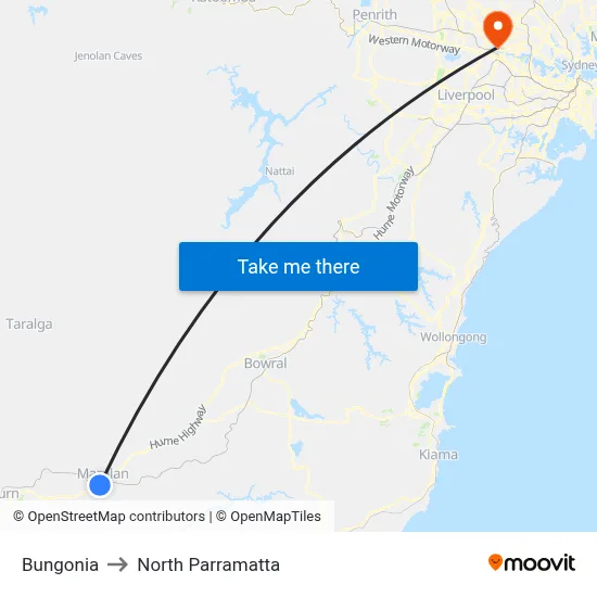 Bungonia to North Parramatta map