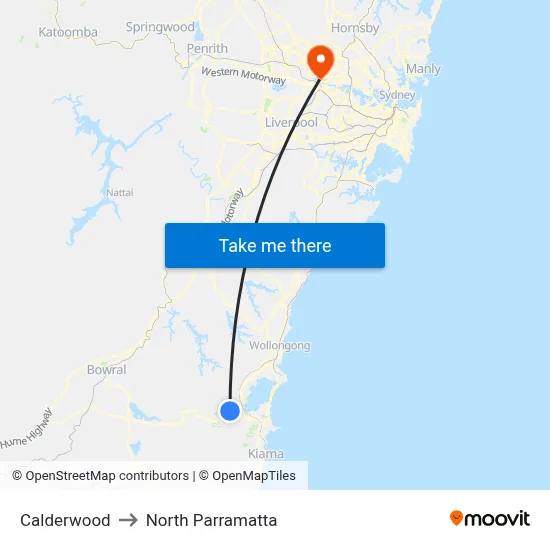 Calderwood to North Parramatta map