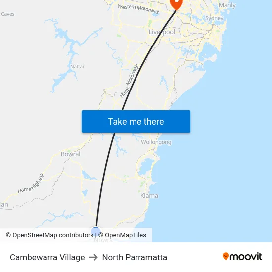 Cambewarra Village to North Parramatta map