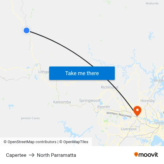 Capertee to North Parramatta map