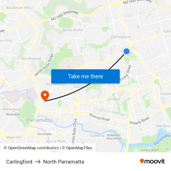 Carlingford to North Parramatta map