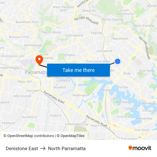 Denistone East to North Parramatta map