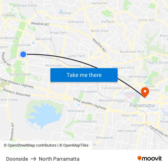 Doonside to North Parramatta map