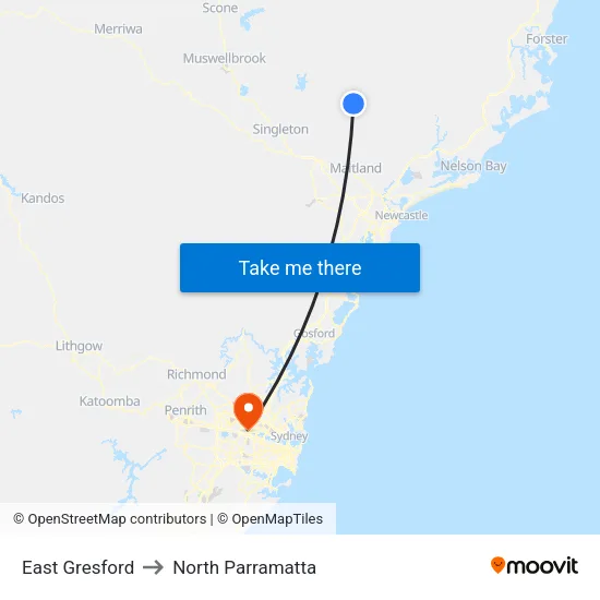 East Gresford to North Parramatta map