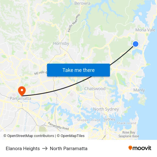 Elanora Heights to North Parramatta map
