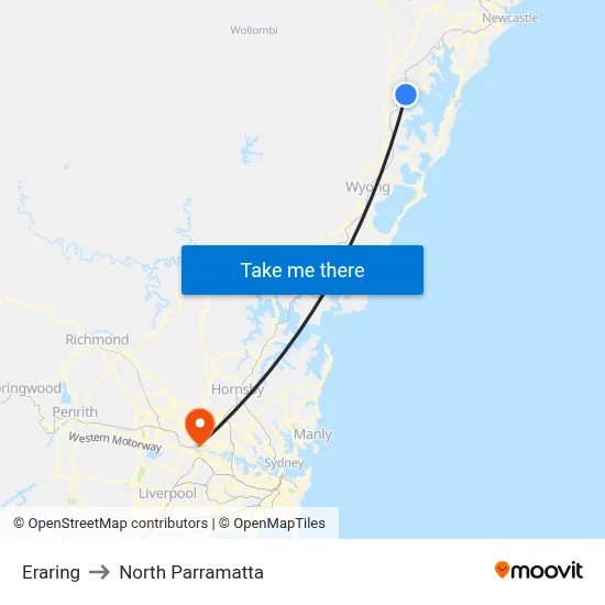 Eraring to North Parramatta map